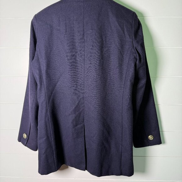 Adolfo Studio Blazer 10 Petite Navy Double Breasted Great Buttons 100% Wool - Picture 2 of 7
